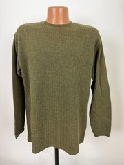 Vintage 90s Ribbed Knit Shirt Men Medium Minimalist Casual Olive Brown Midweight