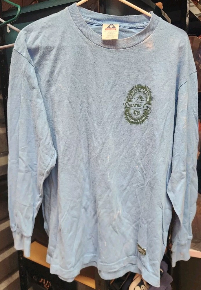 Surf Shirt Mens Large Blue Cheater Five Sex Drugs Rock N Roll Hawaii FLAWED G*