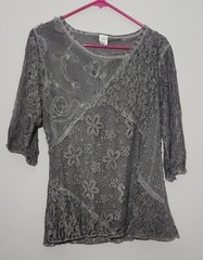 Womens Gray Lace Blouse Flower Lace Shirt Medium This And That Ordinary