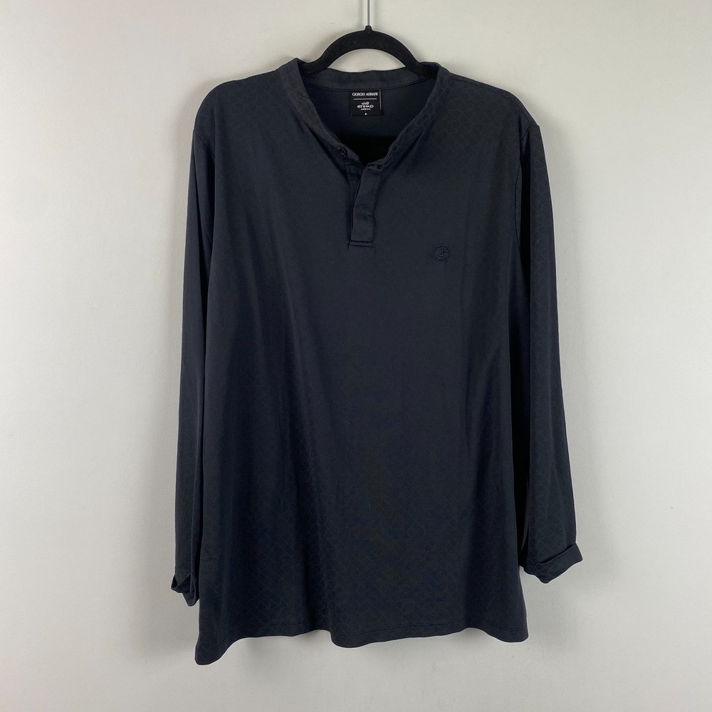 Giorgio Armani Etihad Black Henley Shirt Soft Viscose Logo Size Small/medium