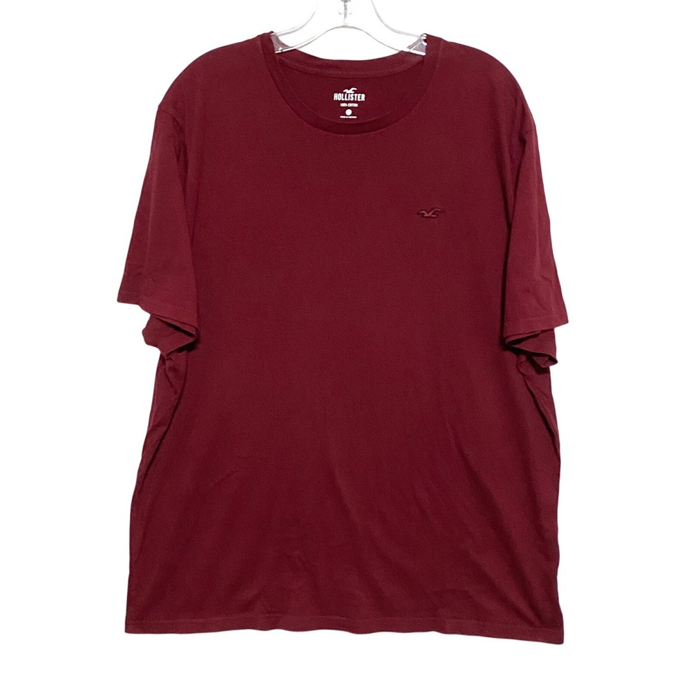 Hollister Burgundy Crew Neck Shirt Mens XXL Embroidered Logo Classic Preppy Y2K