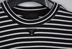 Men’s Prada Black & White Striped Knit T-Shirt S | Metal Plaque Detail