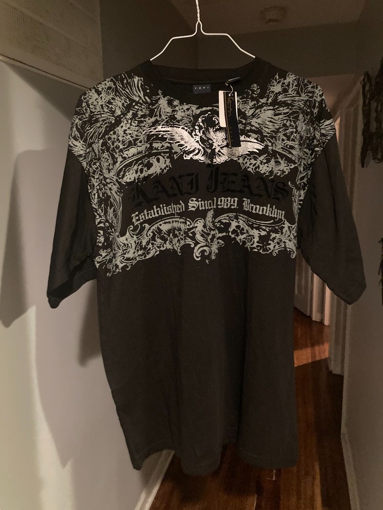 New NWT Black Vintage Y2k Karl Kani Gold Gothic Grunge T Shirt Mens XL Hip Hop