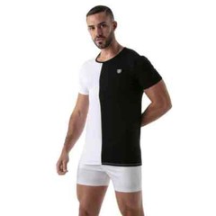 TOF PARIS Shirt Bicolor Cotton Jersey Tight Fit Shirt Black & White 44