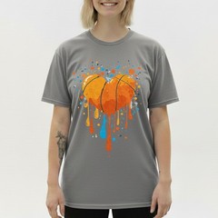 Basketball Heart T-Shirt Sports Art Paint Drip Athlete Valentine Gift