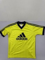Adidas Yellow Stripe Soccer Jersey L Short Sleeve V Neck 3-Stripes Unisex