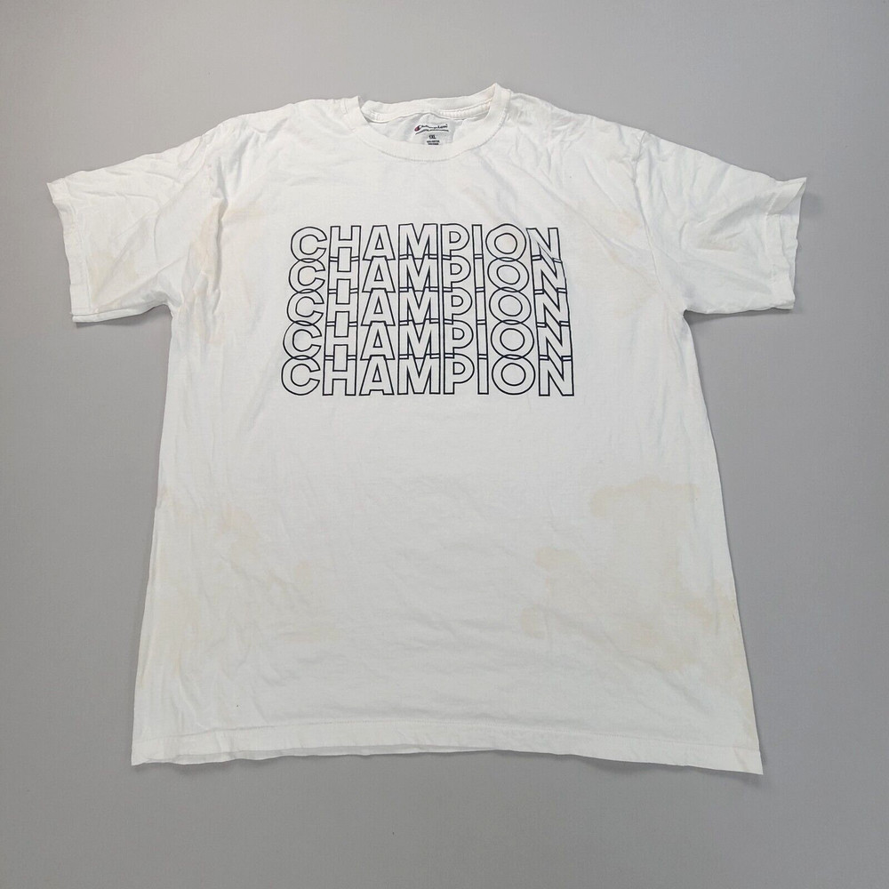 Champion Shirt Mens 1 Extra Large 1XL White Spell Out Outdoors