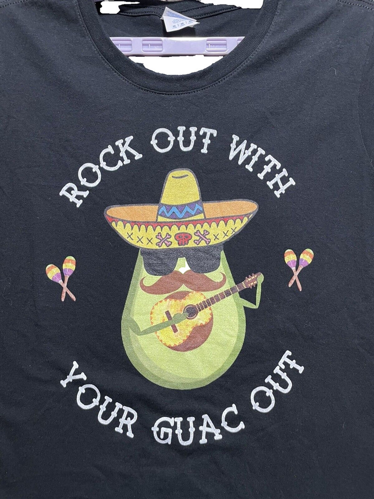 Rock Out With Your Guac Out Funny T-Shirt Avacado Guacamole Salsa Vegan Sz M