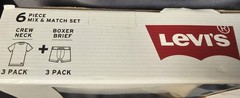 Levi’s 6 Pc Mix & Match S 3 White Black Gray Crew T-Shirts, 3 Asst Boxer Briefs
