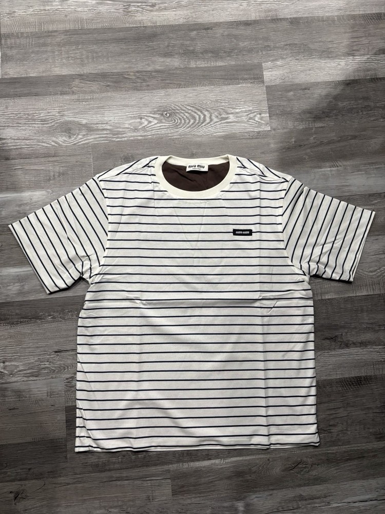 Miu Miu Black and White Striped Short Sleeve – Preowned Size M