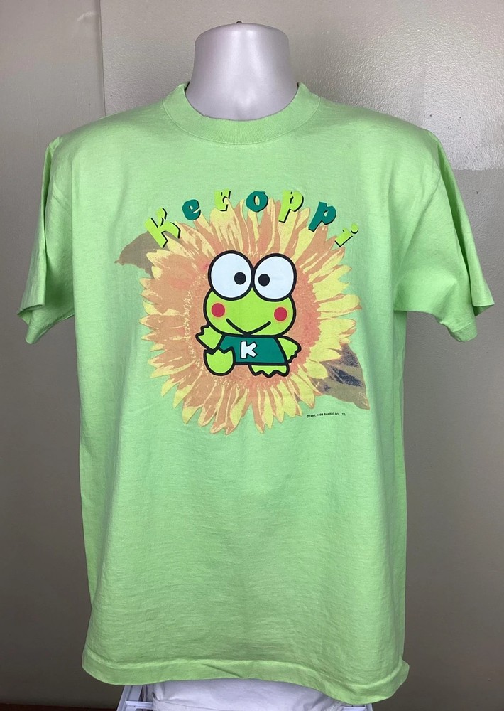 Vtg 1998 Sanrio Keroppi T-Shirt Green L 90s Japanese Animation Character Anime