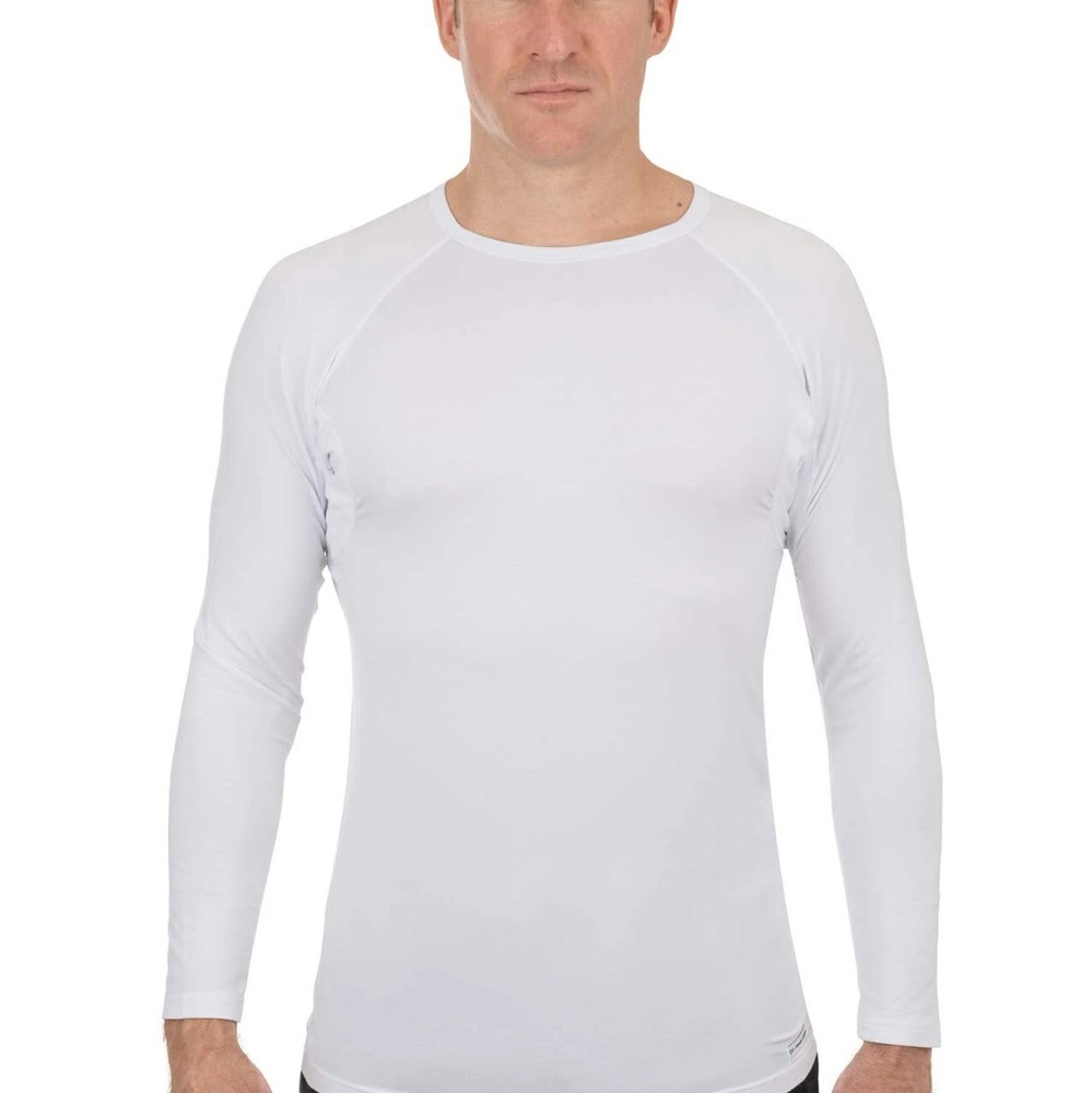Ejis Men’s Crew Neck Long Sleeve Micro Modal Sweat Proof White Undershirt