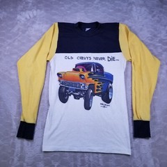 VTG 1985 Chevy Hot Rod Airbrush Long Sleeve Shirt Sz XS Carr Designs Pilling