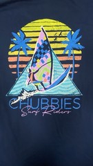 Chubbies Men’s Navy Blue Surf Riders Tee Size Medium Color Block Neon Boat