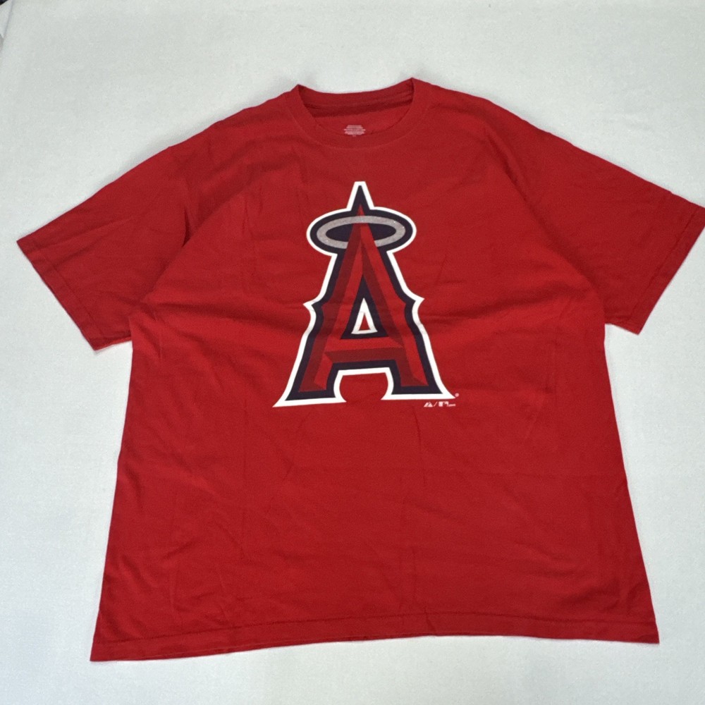 Vintage MAJESTIC T Shirt Size XL Red LA ANGELS Big A Silver Halo 2008 MLB