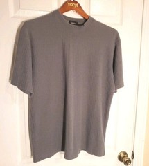Vintage 90s Claiborne Mens Grey Verticle Lines Ribbed Crew Neck T-Shirt Men’s M