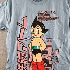 Astro Boy Kanji Graphic Print Tee Men’s S Light Blue Multi Crewneck Short Sleeve