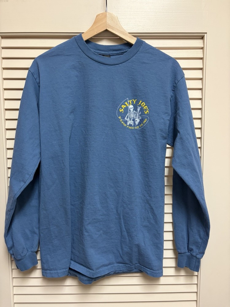 Salty Joes Long Sleeve T Shirt M Blue Skeleton Fishing Graphic Beach Outdoor