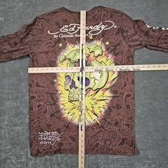 Ed Hardy Shirt Mens XL Brown Long Sleeve Tiger Skull Tattoo Graphic Tee Paisley