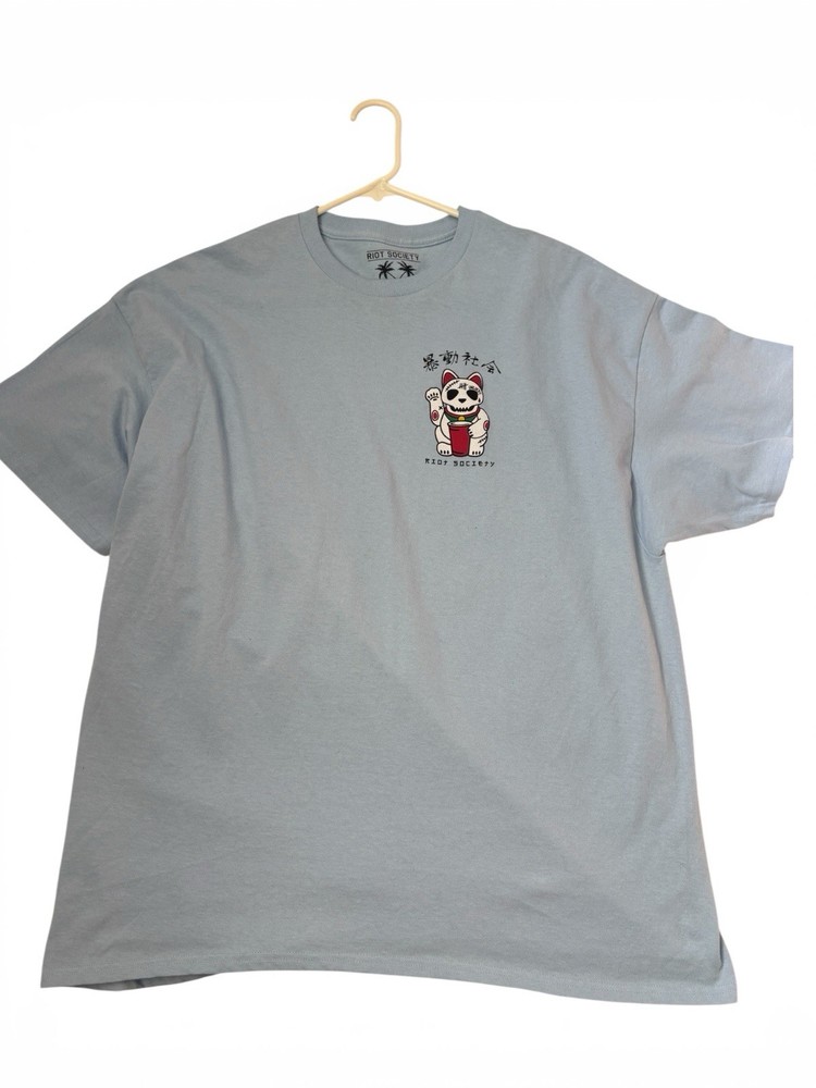 Riot Society Unlucky Cat XXL Light Blue Graphic T-Shirt Crewneck Men’s