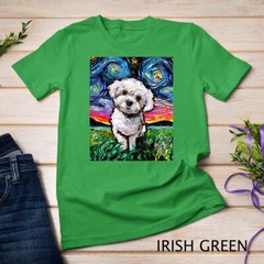 Maltipoo Starry Night White Maltese Poodle Dog Art by Aja T-Shirt Unisex T-shirt