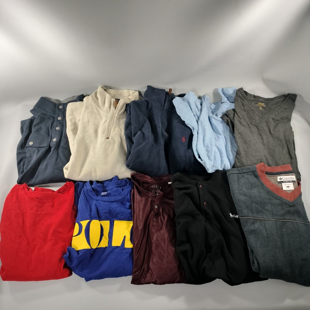 Lot of 10 Henley Crew Neck Pull Over Long Sleeve T-shirts Mens Size M/L/XL
