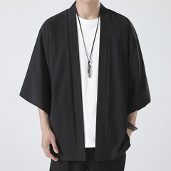 Men’s Lightweight Kimono Shirt Seven Sleeve Open Front Cardigan Japanese