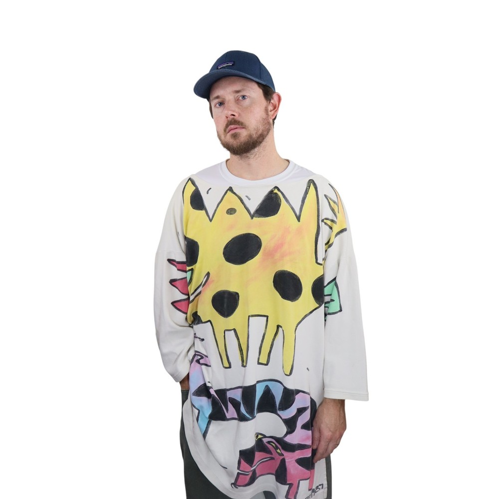 Vintage Bill Gian Hand Painted Wearable Art Shirt 1987 Oversized Dinosaur Crown