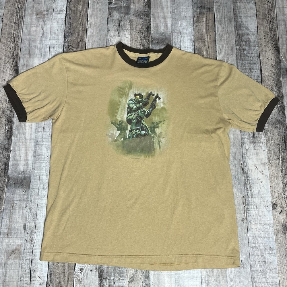 Halo 2 Shirt Adult XL Brown 2004 Ringer Video Game Promo Tee Bungie Master Chief