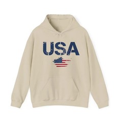Men’s Classic Fit Patriotic USA Flag Text Print Hooded Sweatshirt Pullover