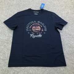 Nautica Shirt Mens Medium Navy Blue Sailing Regatta Graphic Tee Tagless Nautical