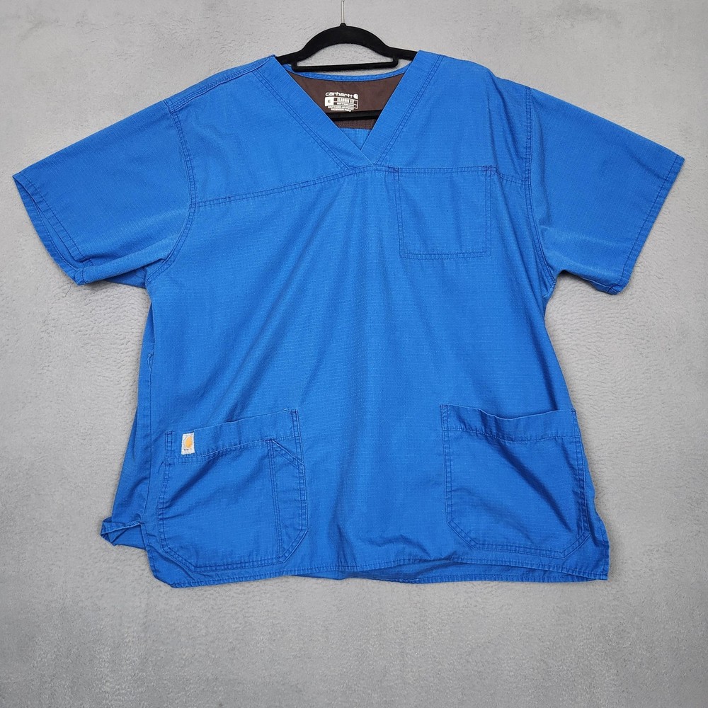 Carhartt Shirt Mens XL Blue Classic Fit Ripstop Scrub Top V Neck Pockets Stretch