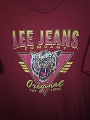 Lee Jeans Company Original T-Shirt, Sz 2XL, Red, Graphic Tiger, 100% Cotton