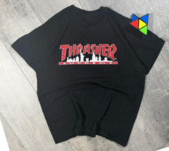 Vintage 2000s black and red thrasher supreme collab skater graphic streetwear