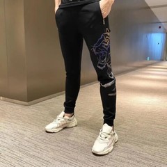 New Men Hot Drilling Fashion Tiger Rhinestone Summer Luxury Two-Piece Tracksuit