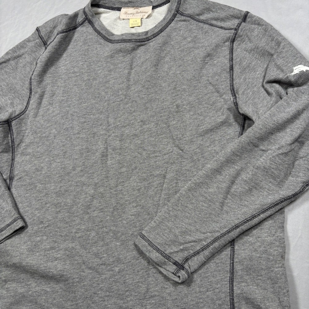 Tommy Bahama Reversible Shirt Mens Large Gray Waffle Knit Cotton Long Sleeve Tee