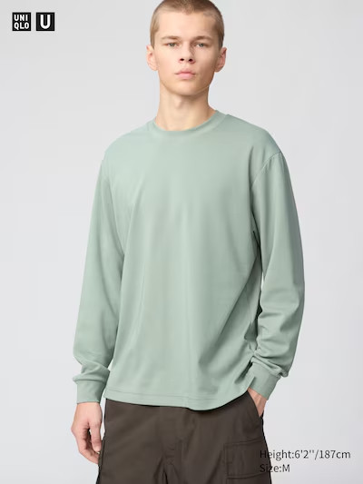 Uniqlo AIRism Cotton T-Shirt Long Sleeve Green Medium