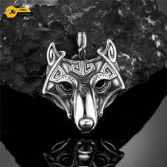 Viking Wolf Head Pendant Necklace Men Norse Nordic Silver Gold Stainless Steel