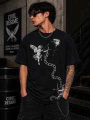 😇🔥 Los Angeles Angel Cherub Cupid Rose Chain Graphic T-Shirt Men’s Black 😇🔥
