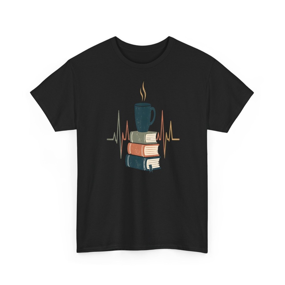 Retro Book Lover Coffee Reading Heartbeat Teacher T-Shirt