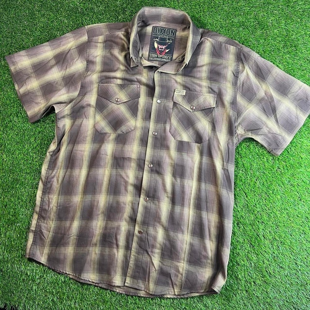 Dixxon Flannel Co The Wyatt Bamboo Blend Plaid Snap Shirt Brown Large L