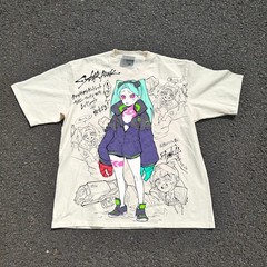 Cyberpunk Edgerunners Rebecca Distressed White Heavy Cotton T-Shirt 330gsm