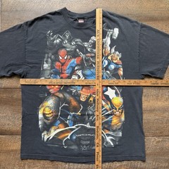 Vintage Y2K Mens XL Black Mad Engine x Marvel Characters Faded Worn Comic Tee