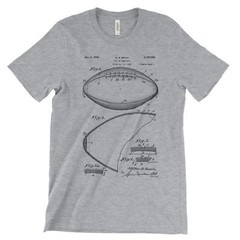 Football Patent T-Shirt.100% Cotton Comfy Tee on Black White or Gray. NEW