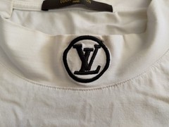 LOUIS VUITTON WHITE HIGH NECK / COWL NECK EMBROIDERED MONOGRAM T-SHIRT MEDIUM