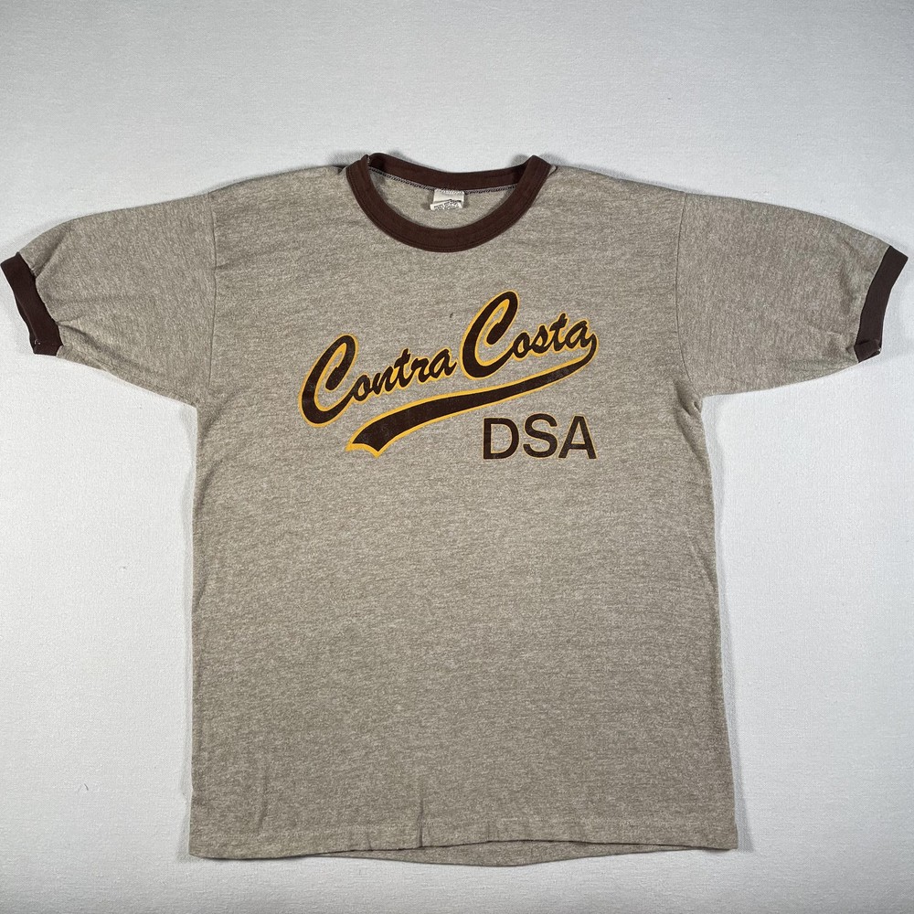 Vintage 80s Ringer Shirt Mens XL Brown Contra Costa DSA Tri Blend Thin USA 80s