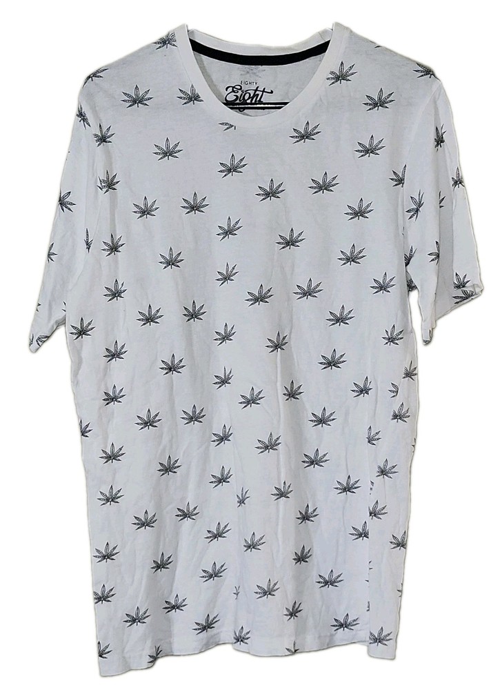 Eighty Eight Brand Men’s White Cannabis Leaf Graphic Crew Neck T-Shirt Short M