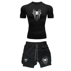 Mens Compression Set Gym Shirt Running Shorts Quick Dry Sportswear