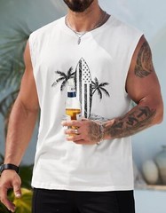 Mens Muscle Tank Top Summer Beach Vacation Shirt Palm Tree Graphic Quick Dry