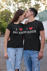 I Love My King & Queen Shirts Matching SET Couple Valentines Day Heart T-Shirts